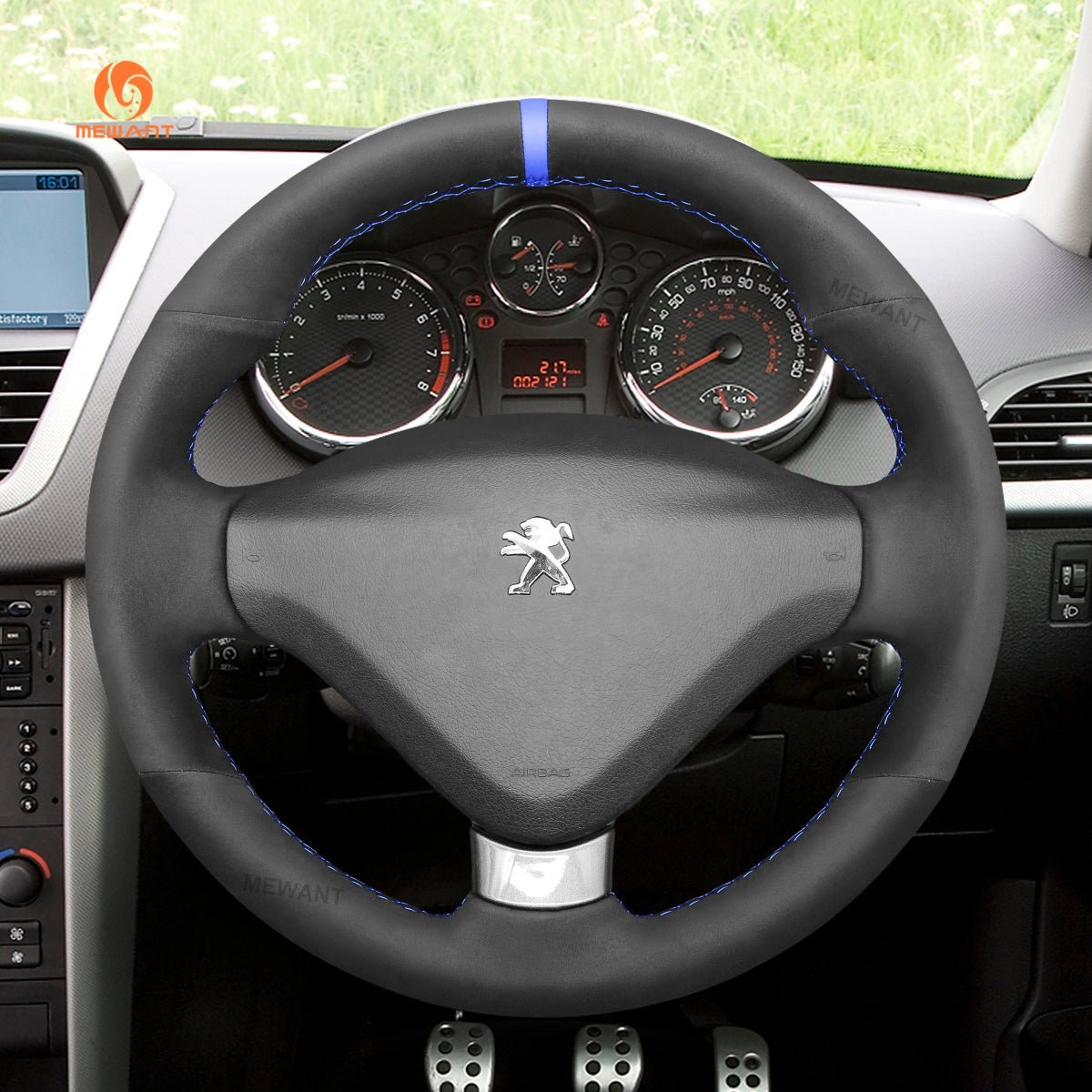MEWANT Steering Wheel Cover for Peugeot 207 CC 2012 - 2014 - Alcantara, Leather, Carbon Fiber, Easy Install, Non - Slip, Best Steering Wheel Cover