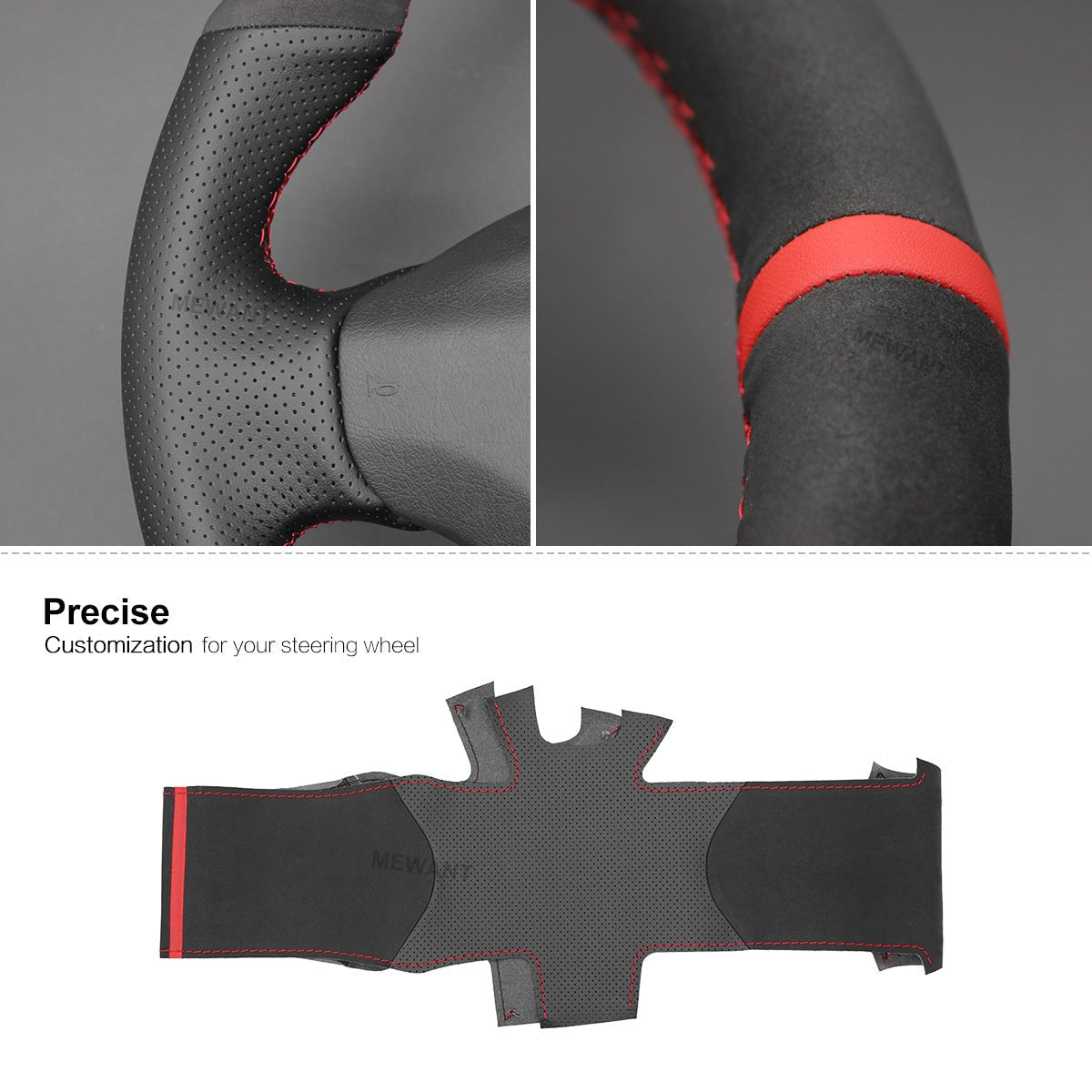 MEWANT Steering Wheel Cover for Peugeot 207 CC 2012 - 2014 - Alcantara, Leather, Carbon Fiber, Easy Install, Non - Slip, Best Steering Wheel Cover
