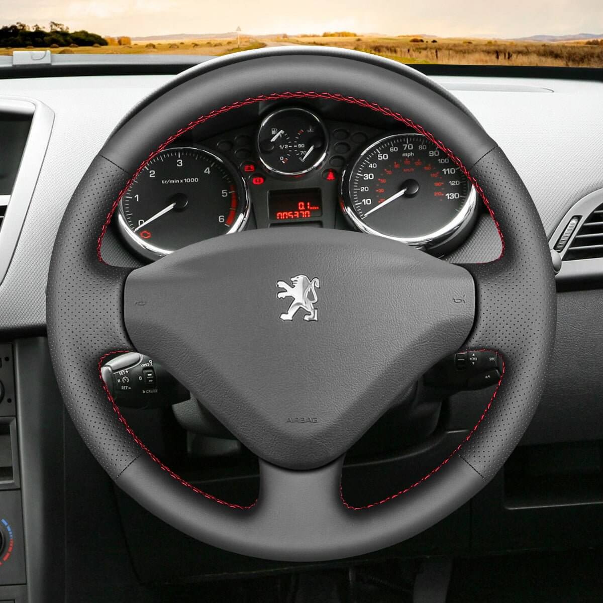 MEWANT Steering Wheel Cover for Peugeot 207 Expert Partner 2006 - 2018 - Alcantara, Leather, Carbon Fiber, Easy Install, Non - Slip, Best Steering Wheel Cover