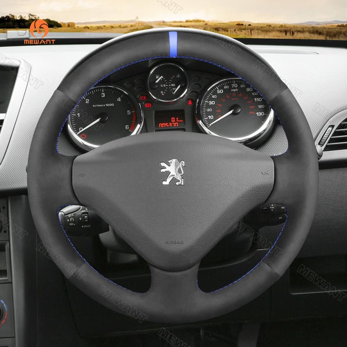 MEWANT Steering Wheel Cover for Peugeot 207 Expert Partner 2006 - 2018 - Alcantara, Leather, Carbon Fiber, Easy Install, Non - Slip, Best Steering Wheel Cover