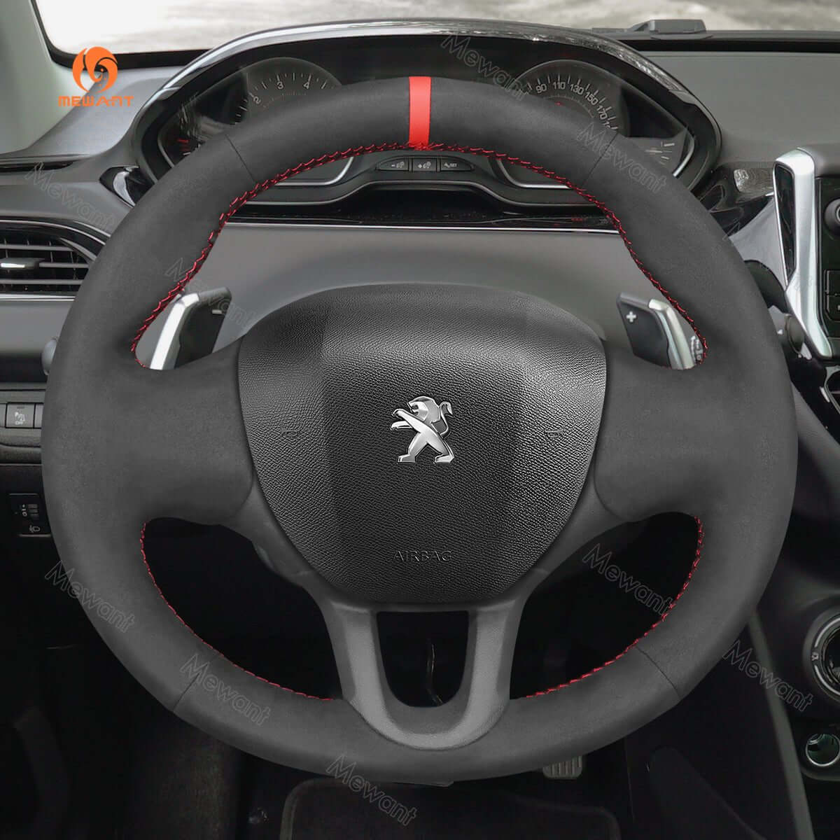 MEWANT Steering Wheel Cover for Peugeot 208 2008 308 SW 2012 - 2019 - Alcantara, Leather, Carbon Fiber, Easy Install, Non - Slip, Best Steering Wheel Cover