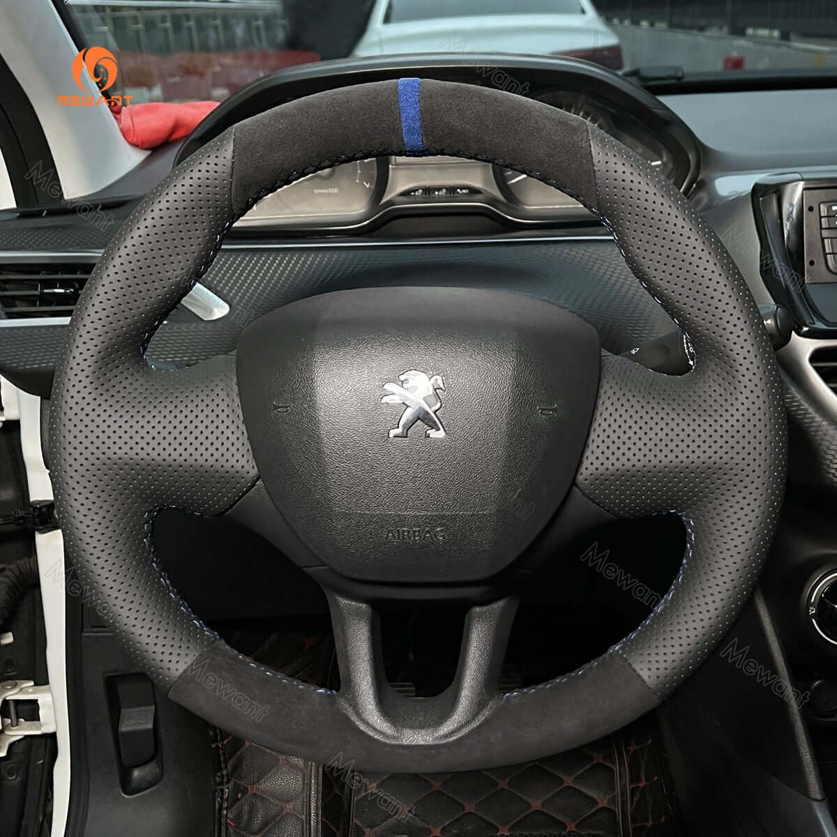MEWANT Steering Wheel Cover for Peugeot 208 2008 308 SW 2012 - 2019 - Alcantara, Leather, Carbon Fiber, Easy Install, Non - Slip, Best Steering Wheel Cover
