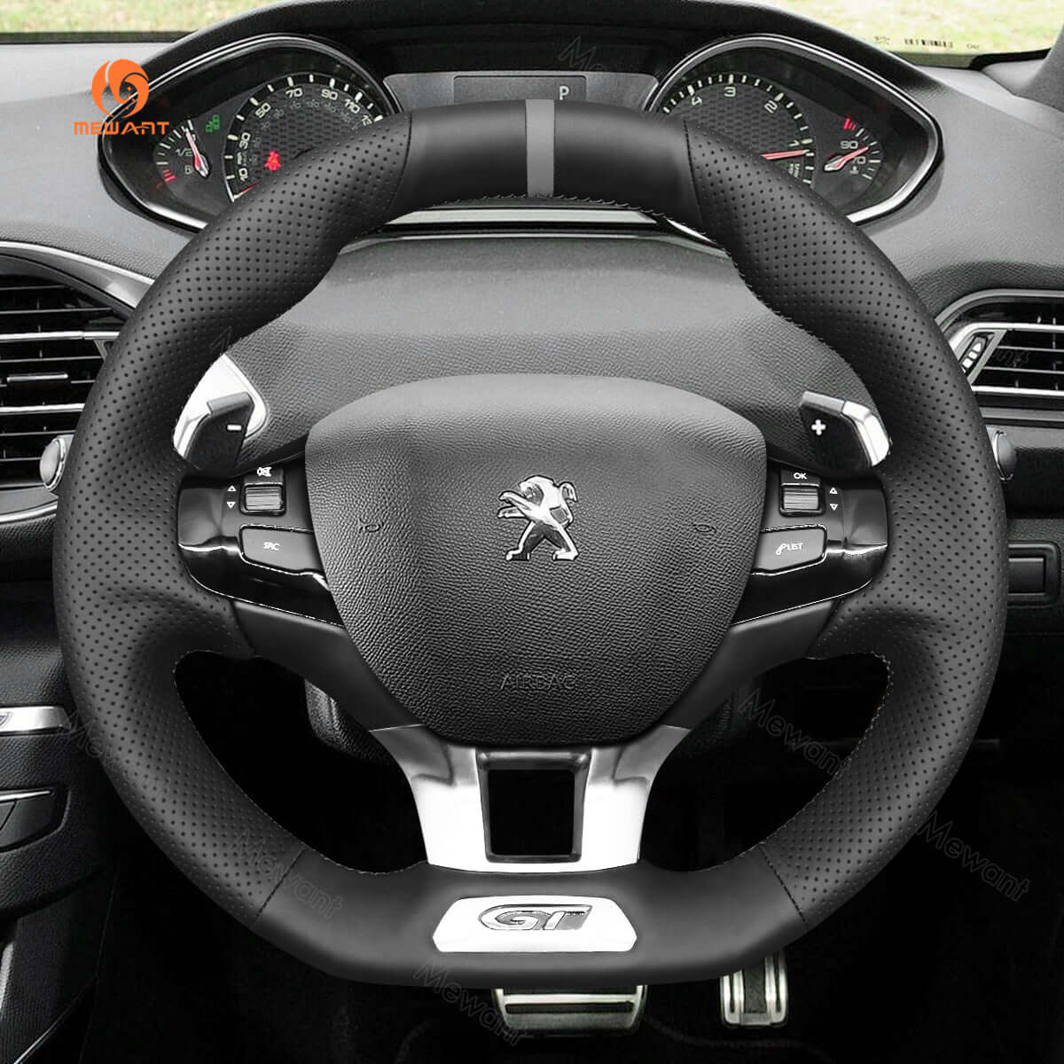 MEWANT Steering Wheel Cover for Peugeot 208 308 GT/GTi/GT Line 2013 - 2021 - Alcantara, Leather, Carbon Fiber, Easy Install, Non - Slip, Best Steering Wheel Cover