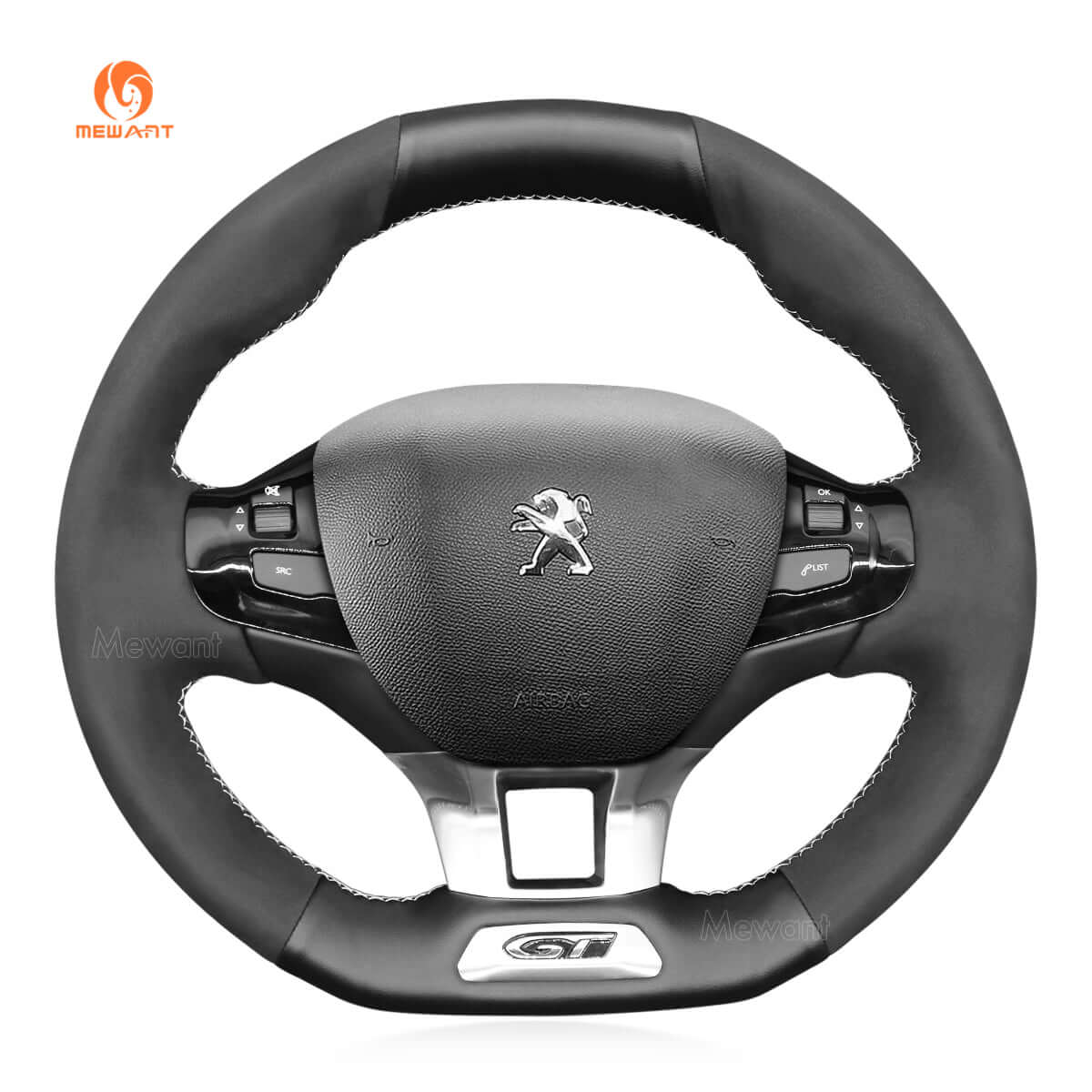 MEWANT Steering Wheel Cover for Peugeot 208 308 GT/GTi/GT Line 2013 - 2021 - Alcantara, Leather, Carbon Fiber, Easy Install, Non - Slip, Best Steering Wheel Cover