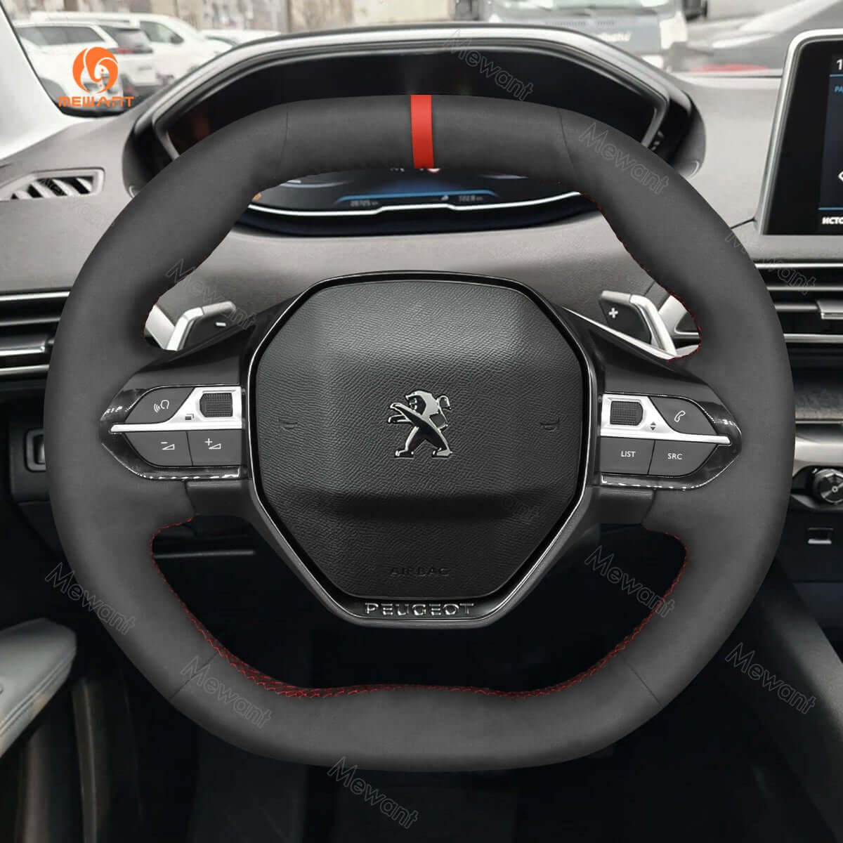 MEWANT Steering Wheel Cover for Peugeot 208 308 SW 2008 3008 508 SW 5008 Partner Rifter 2016 - 2022 - Alcantara, Leather, Carbon Fiber, Easy Install, Non - Slip, Best Steering Wheel Cover