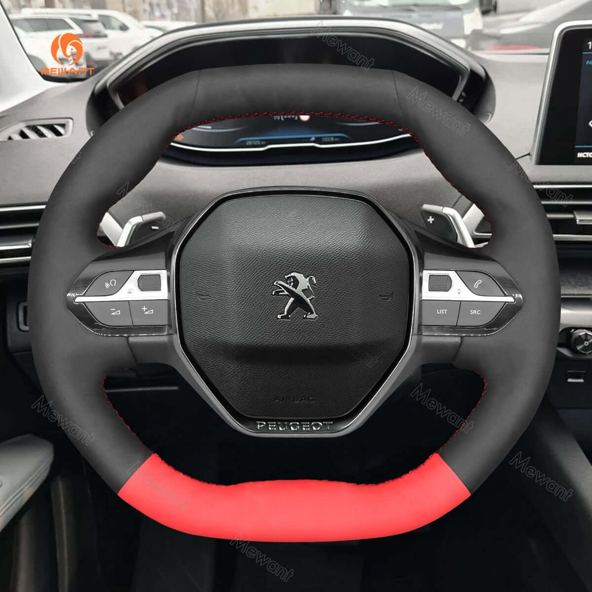 MEWANT Steering Wheel Cover for Peugeot 208 308 SW 2008 3008 508 SW 5008 Partner Rifter 2016 - 2022 - Alcantara, Leather, Carbon Fiber, Easy Install, Non - Slip, Best Steering Wheel Cover