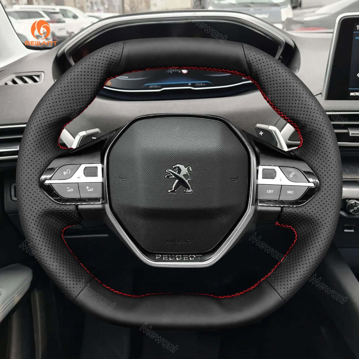 MEWANT Steering Wheel Cover for Peugeot 208 308 SW 2008 3008 508 SW 5008 Partner Rifter 2016 - 2022 - Alcantara, Leather, Carbon Fiber, Easy Install, Non - Slip, Best Steering Wheel Cover