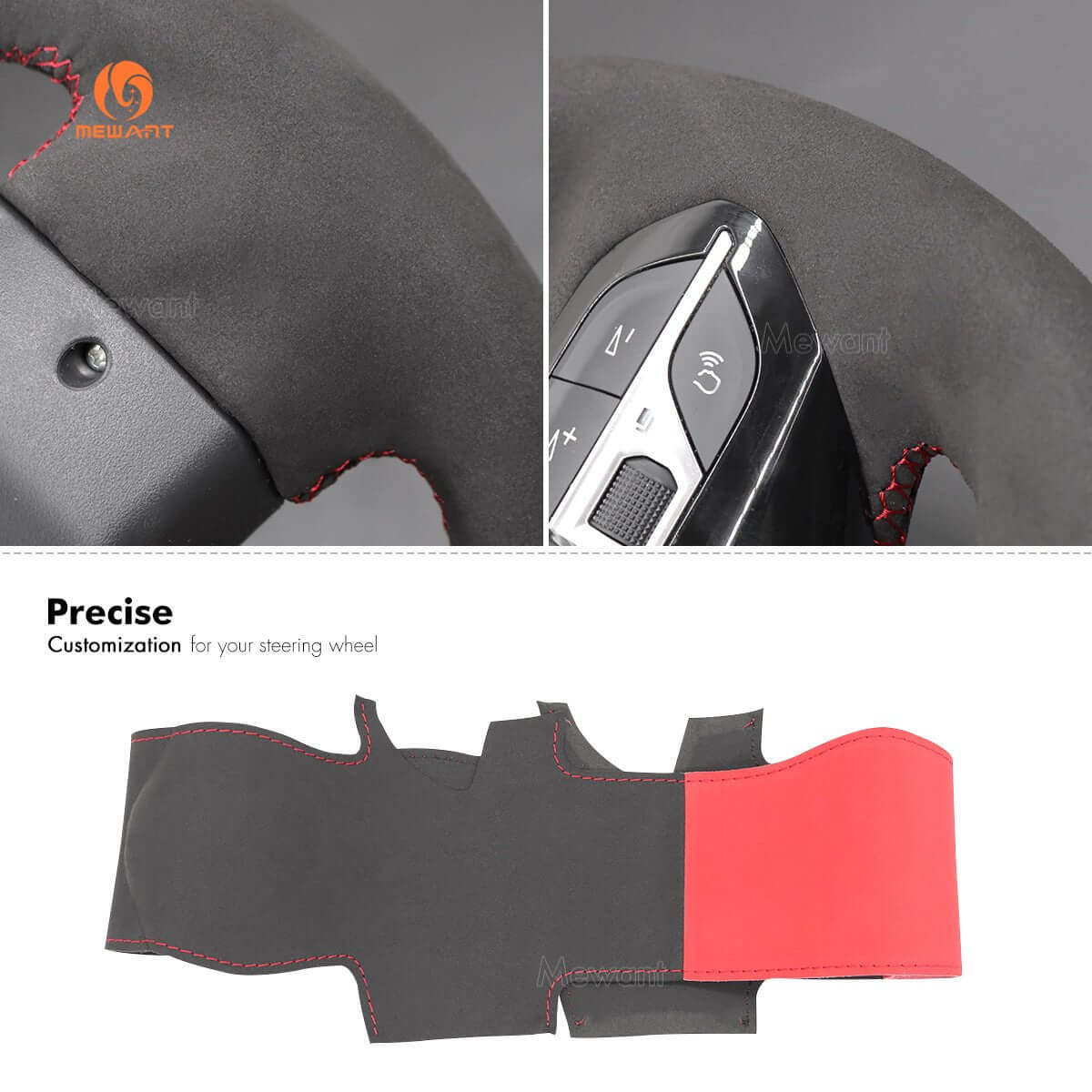 MEWANT Steering Wheel Cover for Peugeot 208 308 SW 2008 3008 508 SW 5008 Partner Rifter 2016 - 2022 - Alcantara, Leather, Carbon Fiber, Easy Install, Non - Slip, Best Steering Wheel Cover