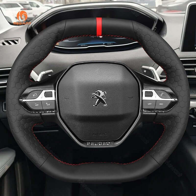 MEWANT Steering Wheel Cover for Peugeot 208 308 SW 2008 3008 508 SW 5008 Partner Rifter 2016 - 2022 - Alcantara, Leather, Carbon Fiber, Easy Install, Non - Slip, Best Steering Wheel Cover