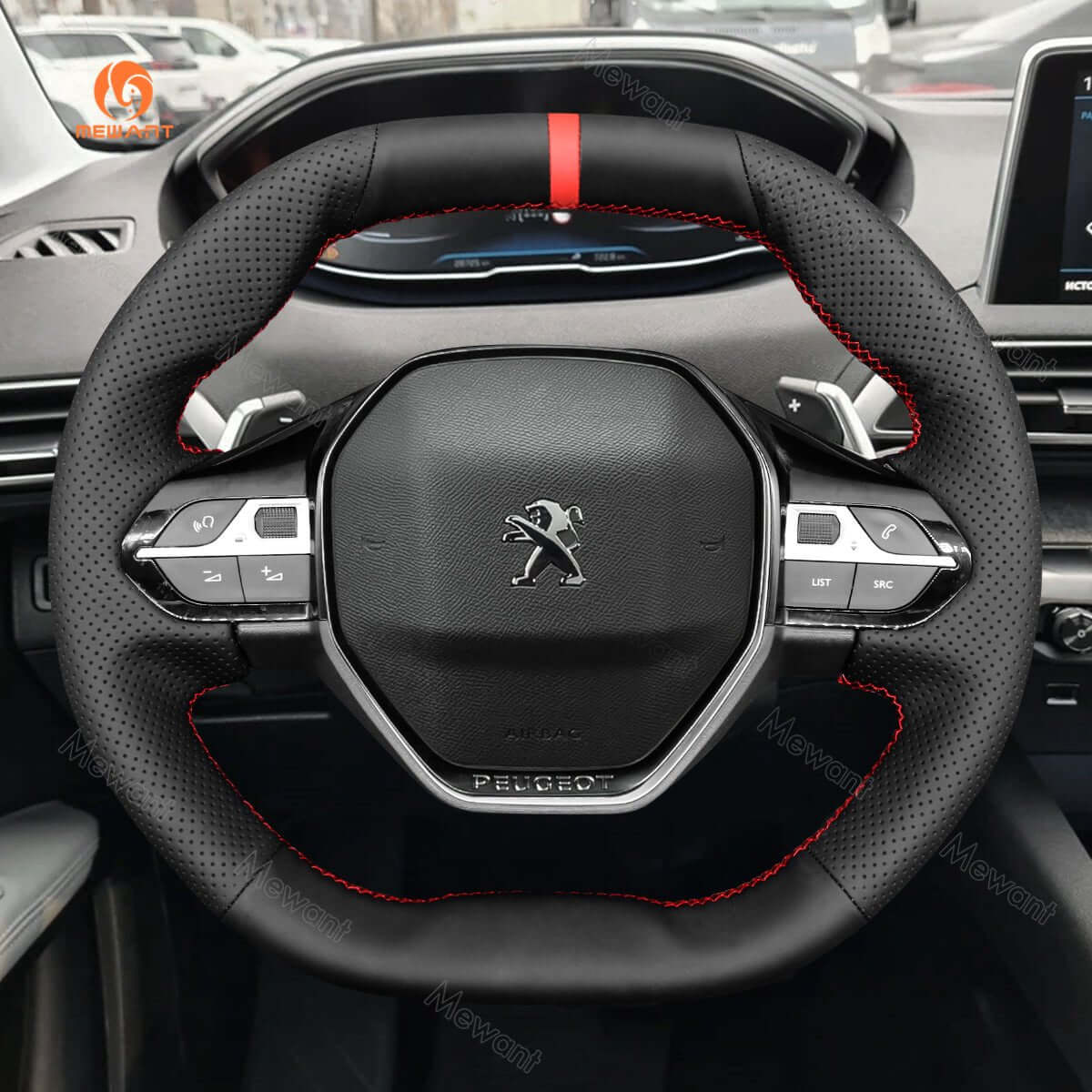 MEWANT Steering Wheel Cover for Peugeot 208 308 SW 2008 3008 508 SW 5008 Partner Rifter 2016 - 2022 - Alcantara, Leather, Carbon Fiber, Easy Install, Non - Slip, Best Steering Wheel Cover