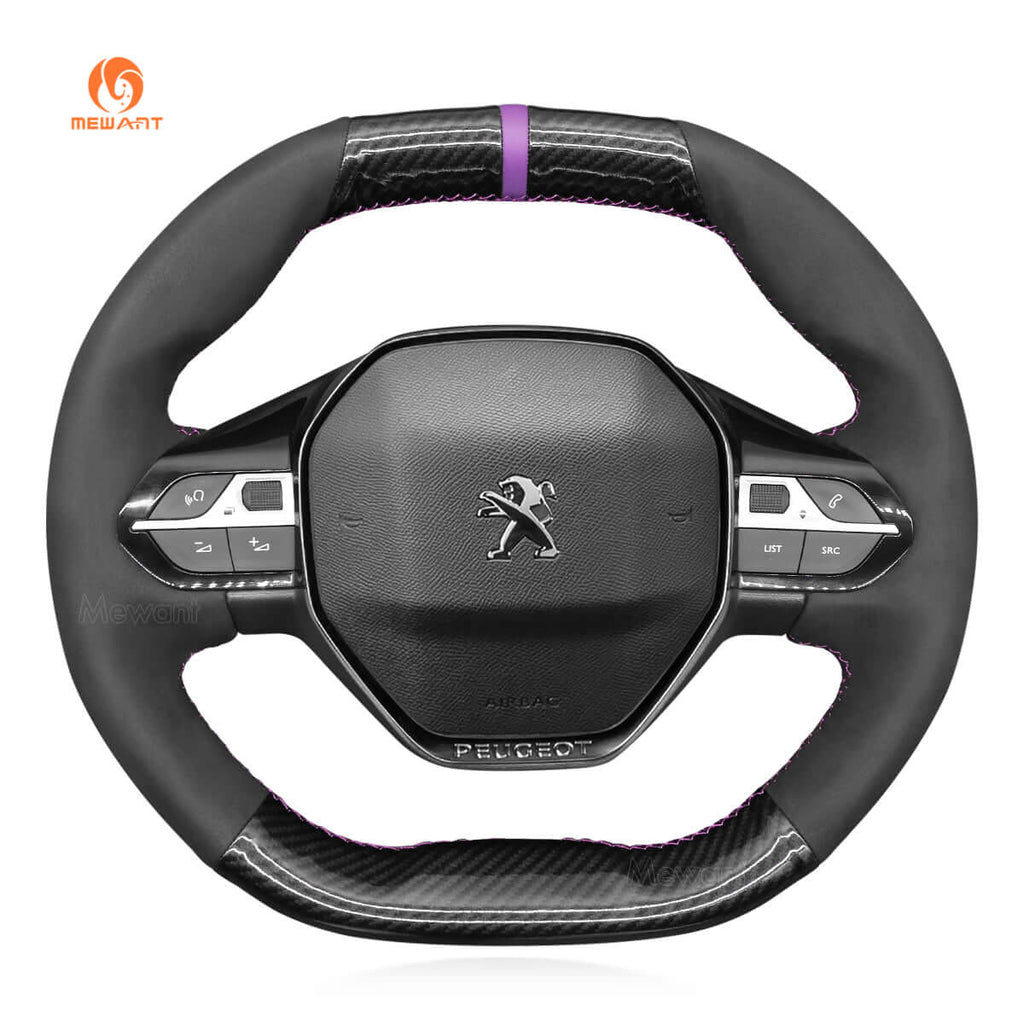 MEWANT Steering Wheel Cover for Peugeot 208 308 SW 2008 3008 508 SW 5008 Partner Rifter 2016 - 2022 - Alcantara, Leather, Carbon Fiber, Easy Install, Non - Slip, Best Steering Wheel Cover