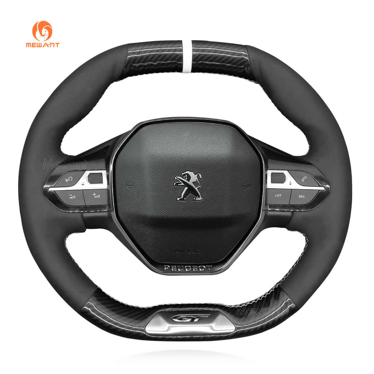 MEWANT Steering Wheel Cover for Peugeot 208 308 SW 2008 3008 508 SW 5008 Rifter GT/GT Line 2016 - 2022 - Alcantara, Leather, Carbon Fiber, Easy Install, Non - Slip, Best Steering Wheel Cover