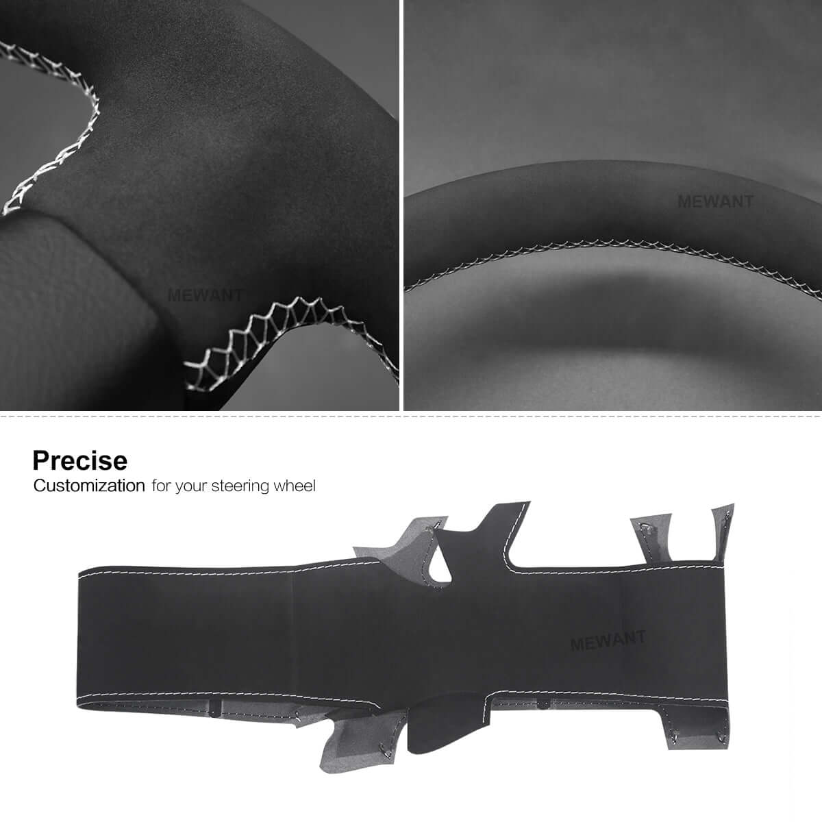 MEWANT Steering Wheel Cover for Peugeot 307 CC 2004-2007 - Alcantara, Leather, Carbon Fiber, Easy Install, Non-Slip