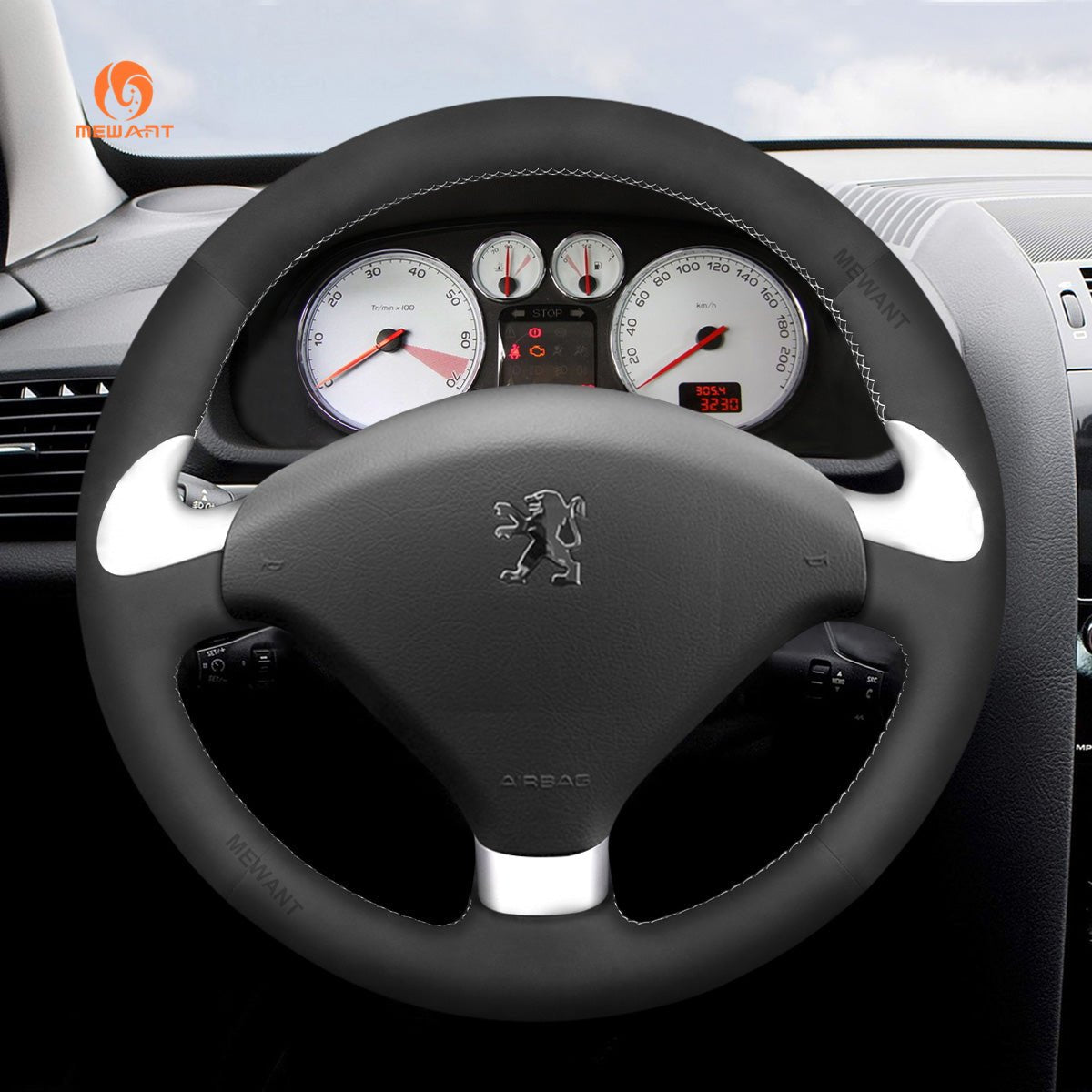 MEWANT Steering Wheel Cover for Peugeot 307 CC 2004 - 2007 - Alcantara, Leather, Carbon Fiber, Easy Install, Non - Slip, Best Steering Wheel Cover