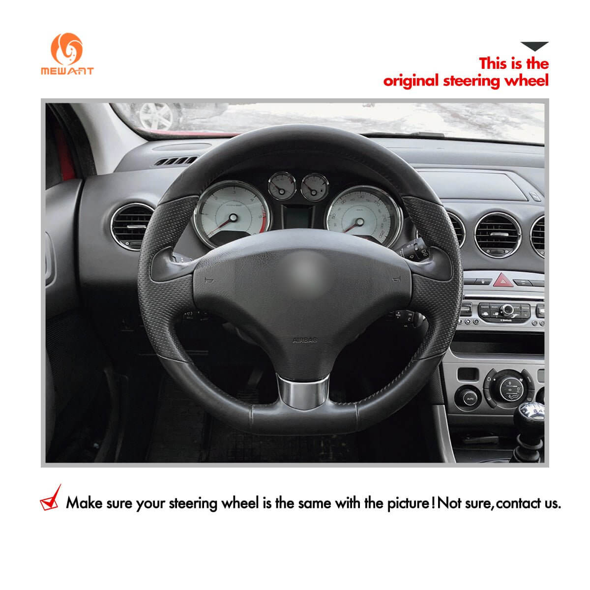 MEWANT Steering Wheel Cover for Peugeot 308 308 CC SW RCZ 3008 5008 2008 - 2017 - Alcantara, Leather, Carbon Fiber, Easy Install, Non - Slip, Best Steering Wheel Cover