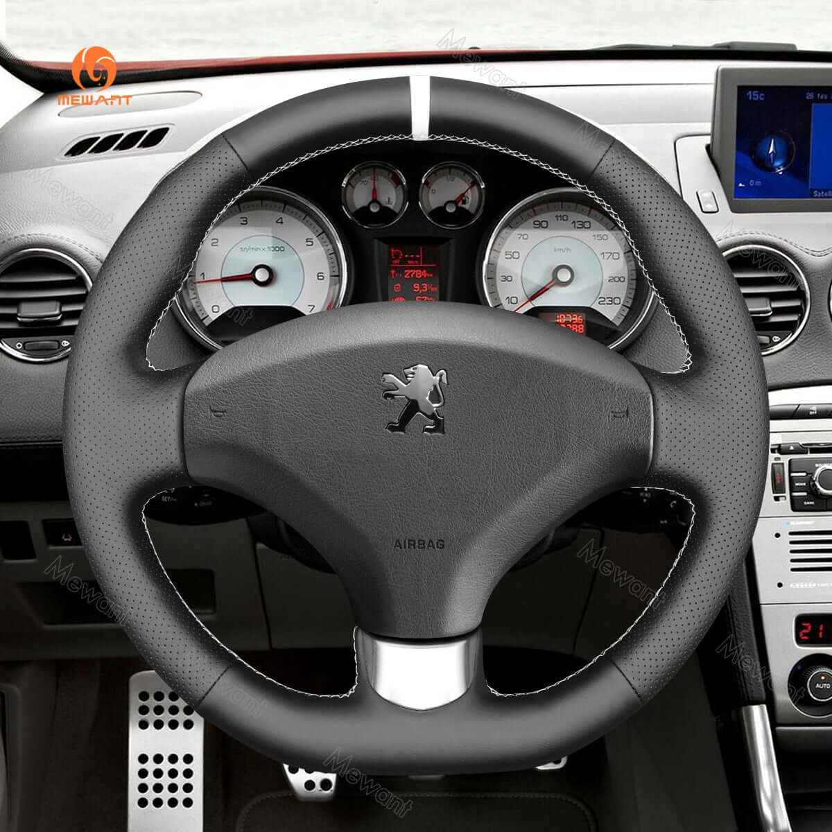 MEWANT Steering Wheel Cover for Peugeot 308 308 CC SW RCZ 3008 5008 2008 - 2017 - Alcantara, Leather, Carbon Fiber, Easy Install, Non - Slip, Best Steering Wheel Cover