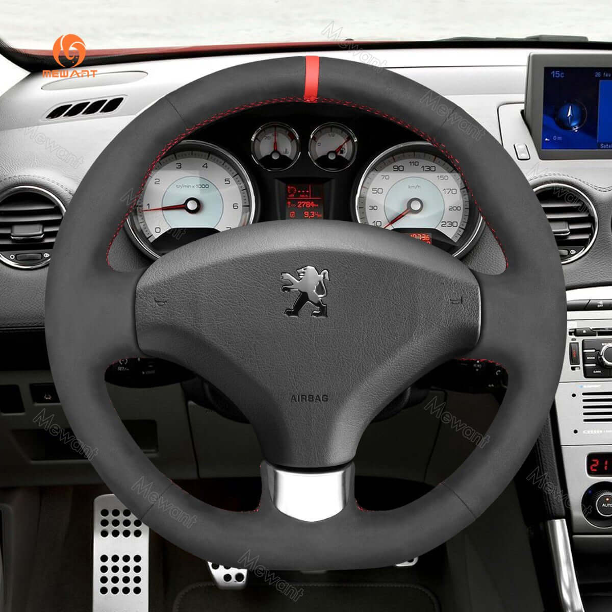 MEWANT Steering Wheel Cover for Peugeot 308 308 CC SW RCZ 3008 5008 2008 - 2017 - Alcantara, Leather, Carbon Fiber, Easy Install, Non - Slip, Best Steering Wheel Cover