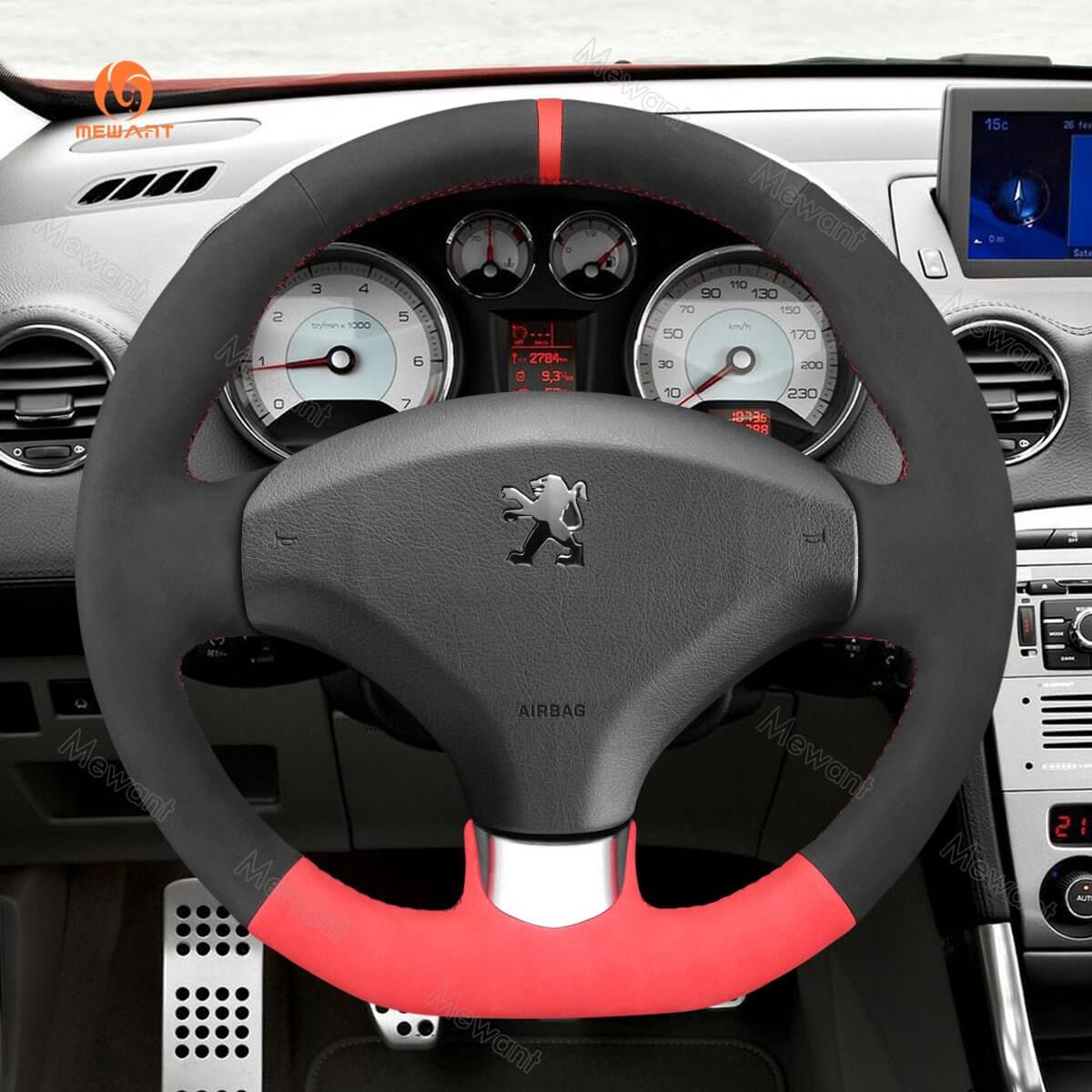 MEWANT Steering Wheel Cover for Peugeot 308 308 CC SW RCZ 3008 5008 2008 - 2017 - Alcantara, Leather, Carbon Fiber, Easy Install, Non - Slip, Best Steering Wheel Cover