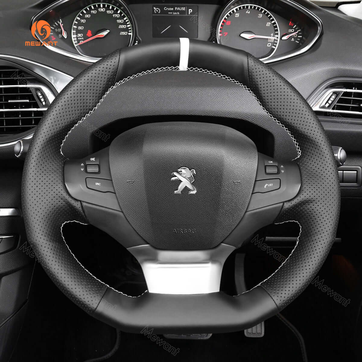 MEWANT Steering Wheel Cover for Peugeot 308 308 SW 2013 - 2021 - Alcantara, Leather, Carbon Fiber, Easy Install, Non - Slip, Best Steering Wheel Cover