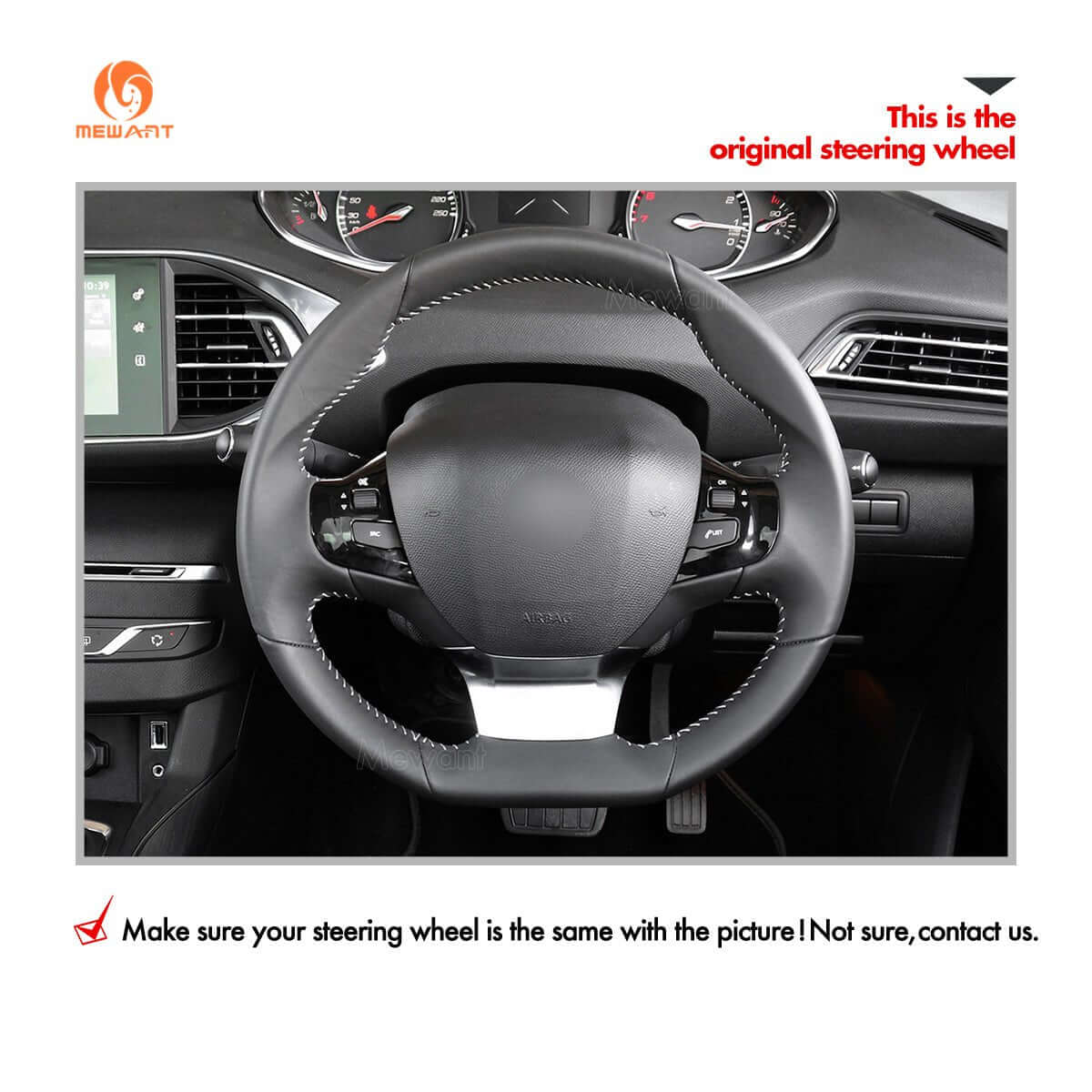 MEWANT Steering Wheel Cover for Peugeot 308 308 SW 2013 - 2021 - Alcantara, Leather, Carbon Fiber, Easy Install, Non - Slip, Best Steering Wheel Cover