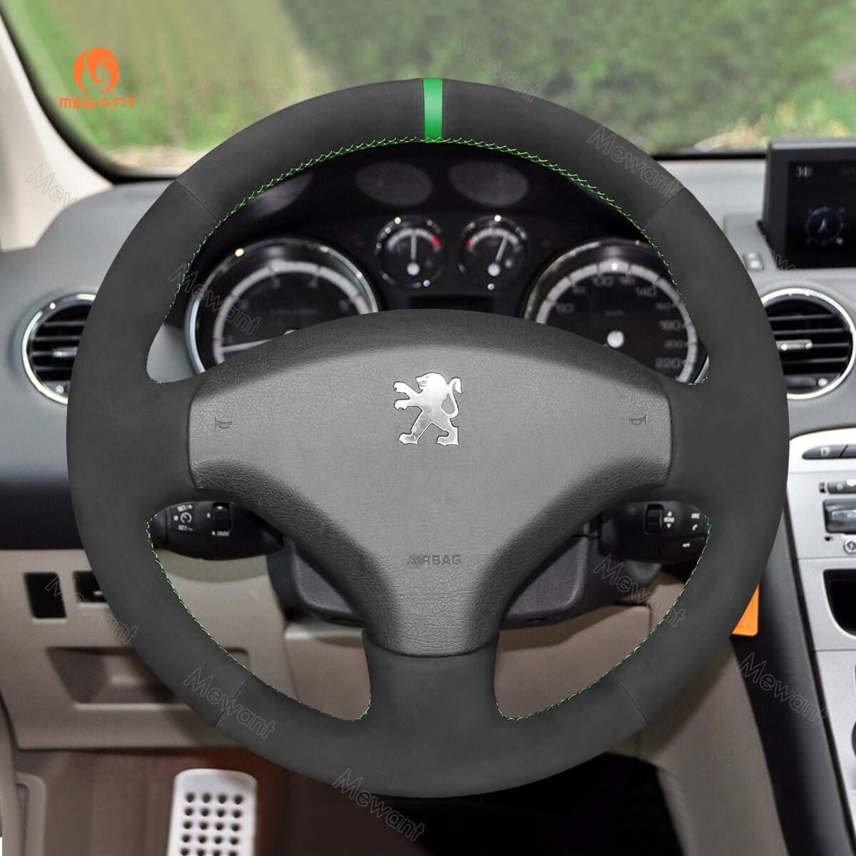 MEWANT Steering Wheel Cover for Peugeot 308 408 2007 - 2014 - Alcantara, Leather, Carbon Fiber, Easy Install, Non - Slip, Best Steering Wheel Cover
