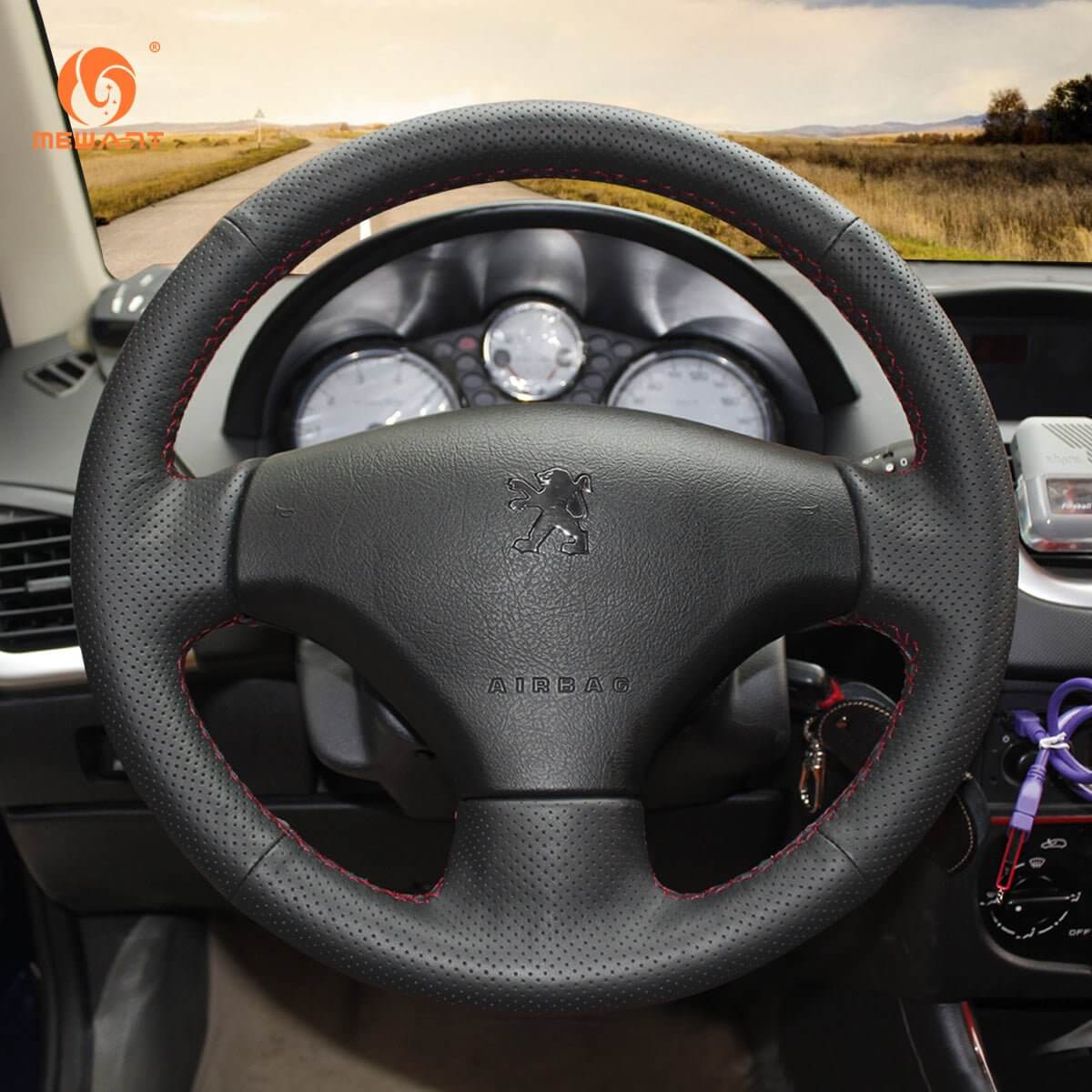 MEWANT Steering Wheel Cover for Peugeot / Citroen 206 207 C2 2007 - 2009 - Alcantara, Leather, Carbon Fiber, Easy Install, Non - Slip, Best Steering Wheel Cover