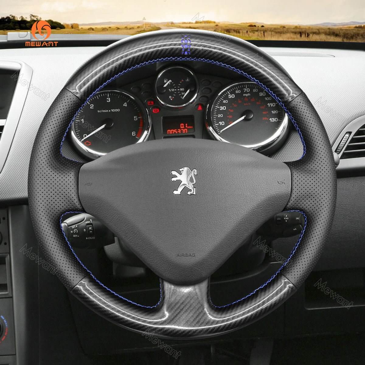 MEWANT Steering Wheel Cover for Peugeot / Fiat / Citreon Scudo 206 plus 207 CC SW Expert Partner Berlingo Jumpy 2006 - 2018 - Alcantara, Leather, Carbon Fiber, Easy Install, Non - Slip, Best Steering Wheel Cover