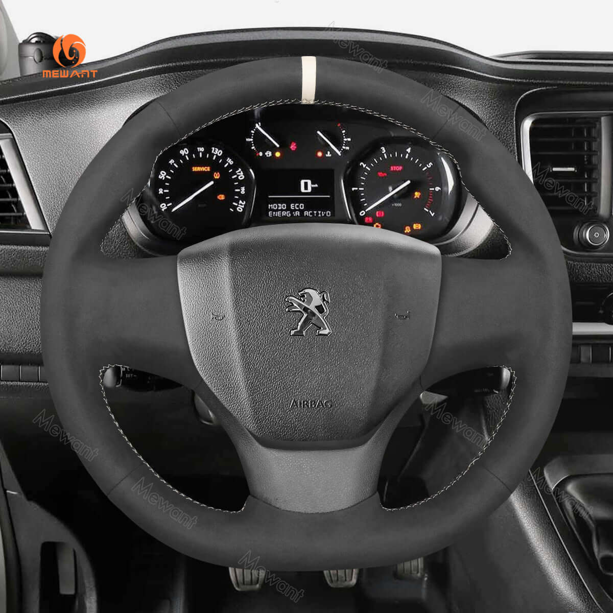 MEWANT Steering Wheel Cover for Peugeot / Fiat / Citreon Scudo Expert Traveller Jumpy Spacetourer 2016 - 2022 - Alcantara, Leather, Carbon Fiber, Easy Install, Non - Slip, Best Steering Wheel Cover