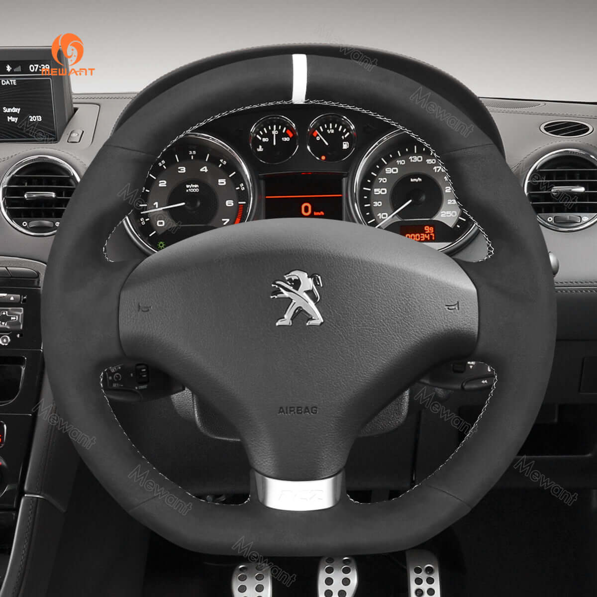 MEWANT Steering Wheel Cover for Peugeot RCZ 2010 - 2015 - Alcantara, Leather, Carbon Fiber, Easy Install, Non - Slip, Best Steering Wheel Cover