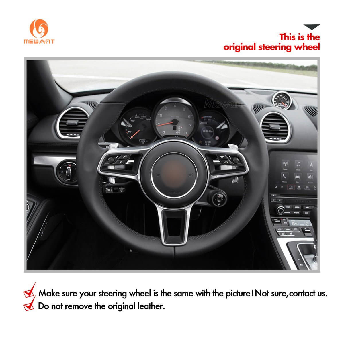 MEWANT Steering Wheel Cover for Porsche 911 718 Boxster Cayman 718 Spyder 918 Spyder Cayenne Macan Panamera 2014 - 2021 - Alcantara, Leather, Carbon Fiber, Easy Install, Non - Slip, Best Steering Wheel Cover