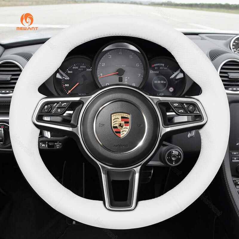 MEWANT Steering Wheel Cover for Porsche 911 718 Boxster Cayman 718 Spyder 918 Spyder Cayenne Macan Panamera 2014 - 2021 - Alcantara, Leather, Carbon Fiber, Easy Install, Non - Slip, Best Steering Wheel Cover