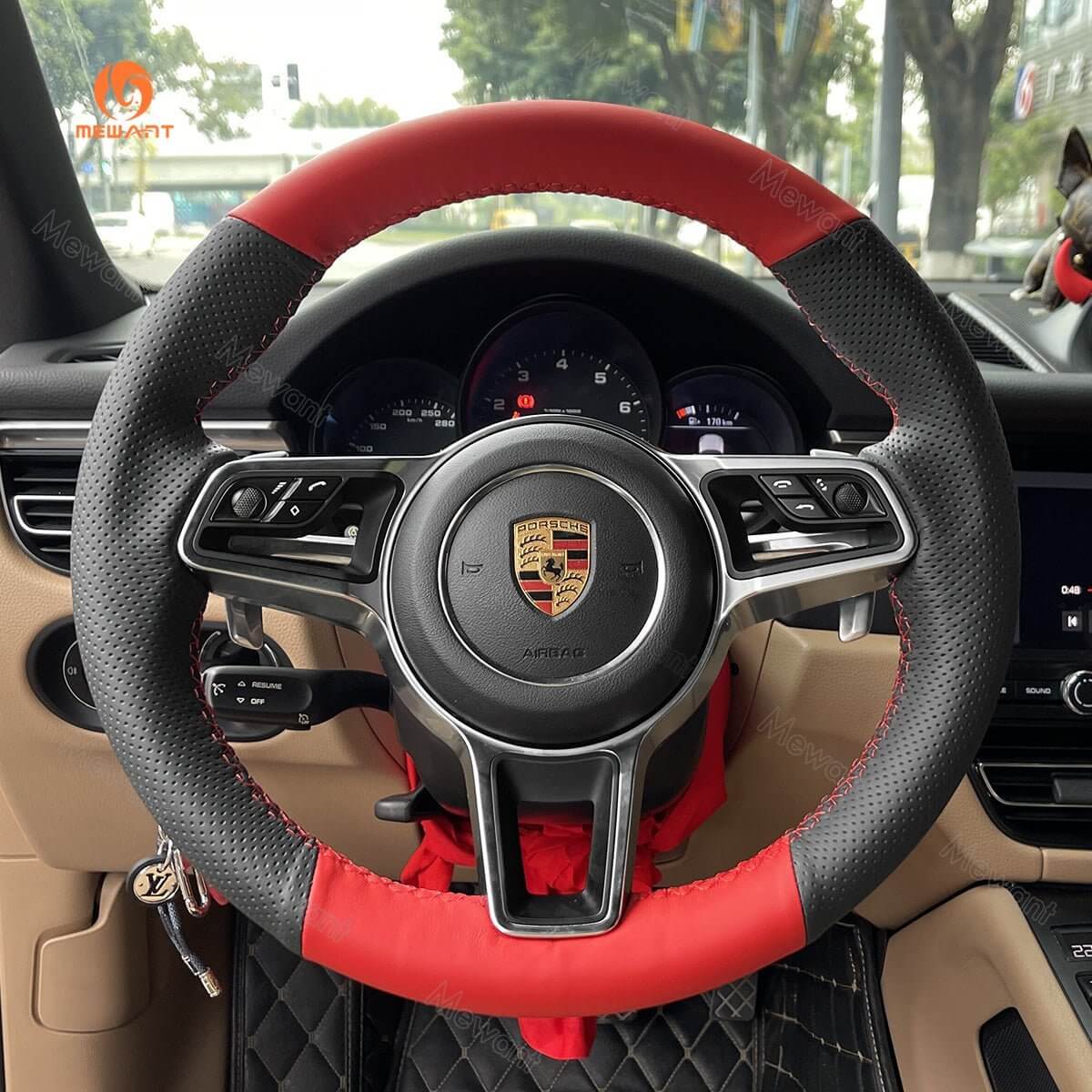MEWANT Steering Wheel Cover for Porsche 911 718 Boxster Cayman 718 Spyder 918 Spyder Cayenne Macan Panamera 2014 - 2021 - Alcantara, Leather, Carbon Fiber, Easy Install, Non - Slip, Best Steering Wheel Cover