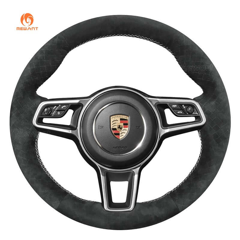 MEWANT Steering Wheel Cover for Porsche 911 718 Boxster Cayman 718 Spyder 918 Spyder Cayenne Macan Panamera 2014 - 2021 - Alcantara, Leather, Carbon Fiber, Easy Install, Non - Slip, Best Steering Wheel Cover