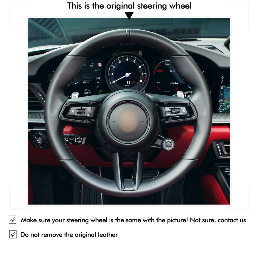 MEWANT Steering Wheel Cover for Porsche 911 (992) 2020 - 2022 / Macan 2022 - 2023 / Panamera 2021 - 2022 / Taycan 2020 - 2022 - Alcantara, Leather, Carbon Fiber, Easy Install, Non - Slip, Best Steering Wheel Cover