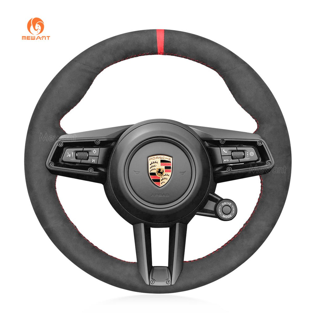 MEWANT Steering Wheel Cover for Porsche 911 (992) 2020 - 2022 / Macan 2022 - 2023 / Panamera 2021 - 2022 / Taycan 2020 - 2022 - Alcantara, Leather, Carbon Fiber, Easy Install, Non - Slip, Best Steering Wheel Cover