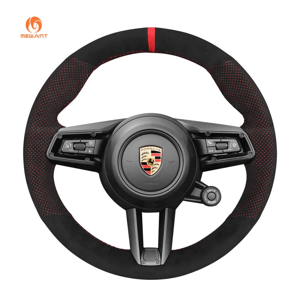 MEWANT Steering Wheel Cover for Porsche 911 992 Macan Panamera Taycan 2020 - 2023 - Alcantara, Leather, Carbon Fiber, Easy Install, Non - Slip, Best Steering Wheel Cover