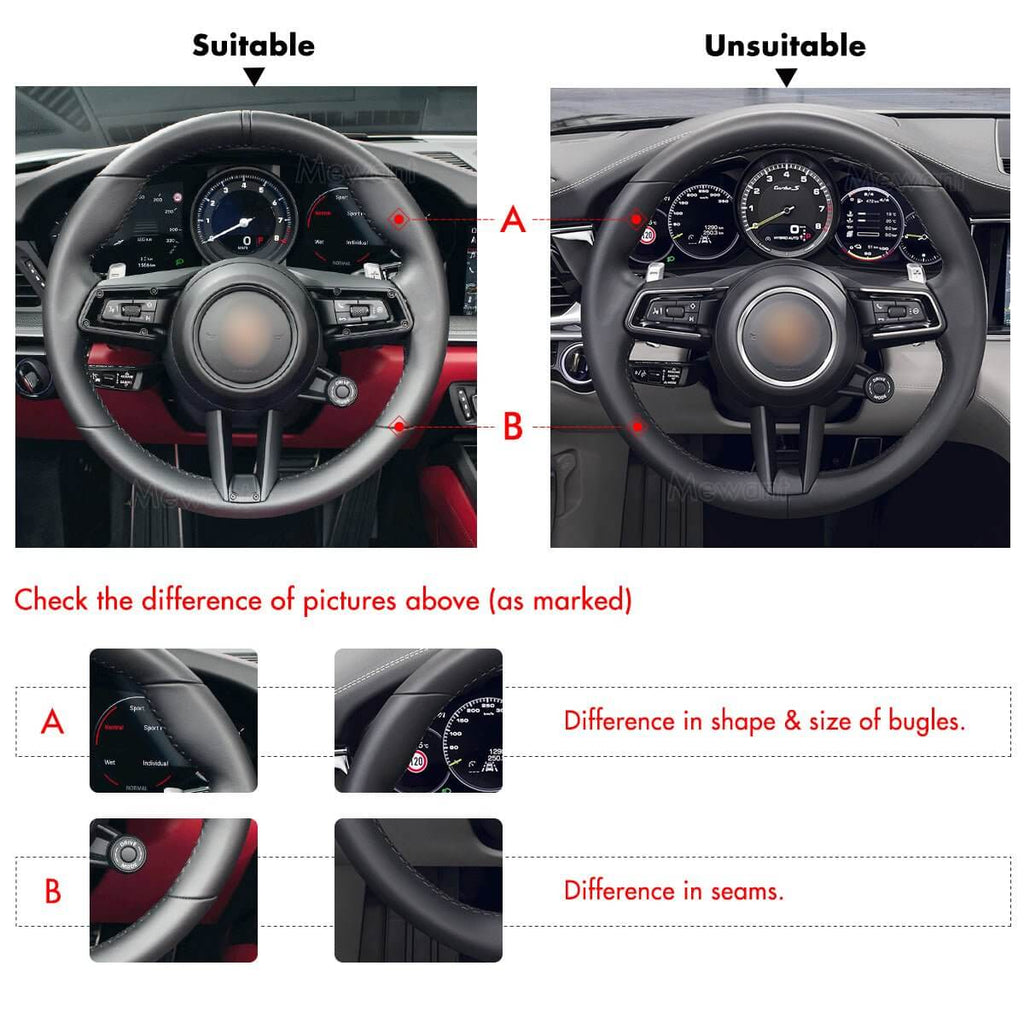 MEWANT Steering Wheel Cover for Porsche 911 992 Macan Panamera Taycan 2020 - 2023 - Alcantara, Leather, Carbon Fiber, Easy Install, Non - Slip, Best Steering Wheel Cover