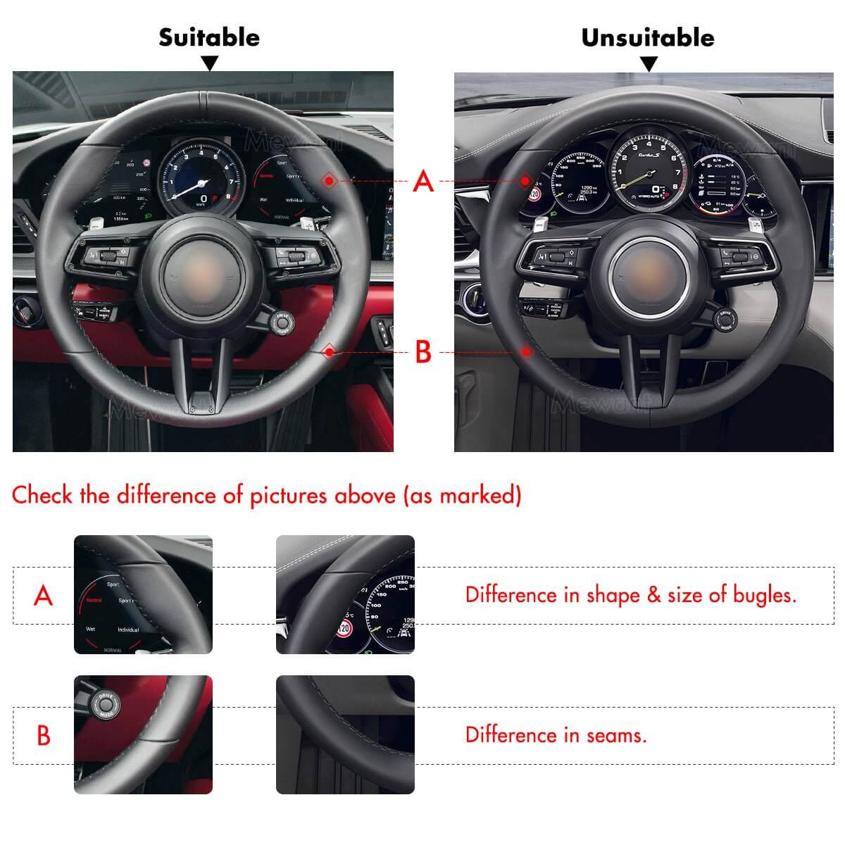 MEWANT Steering Wheel Cover for Porsche 911 992 Macan Panamera Taycan 2020 - 2023 - Alcantara, Leather, Carbon Fiber, Easy Install, Non - Slip, Best Steering Wheel Cover
