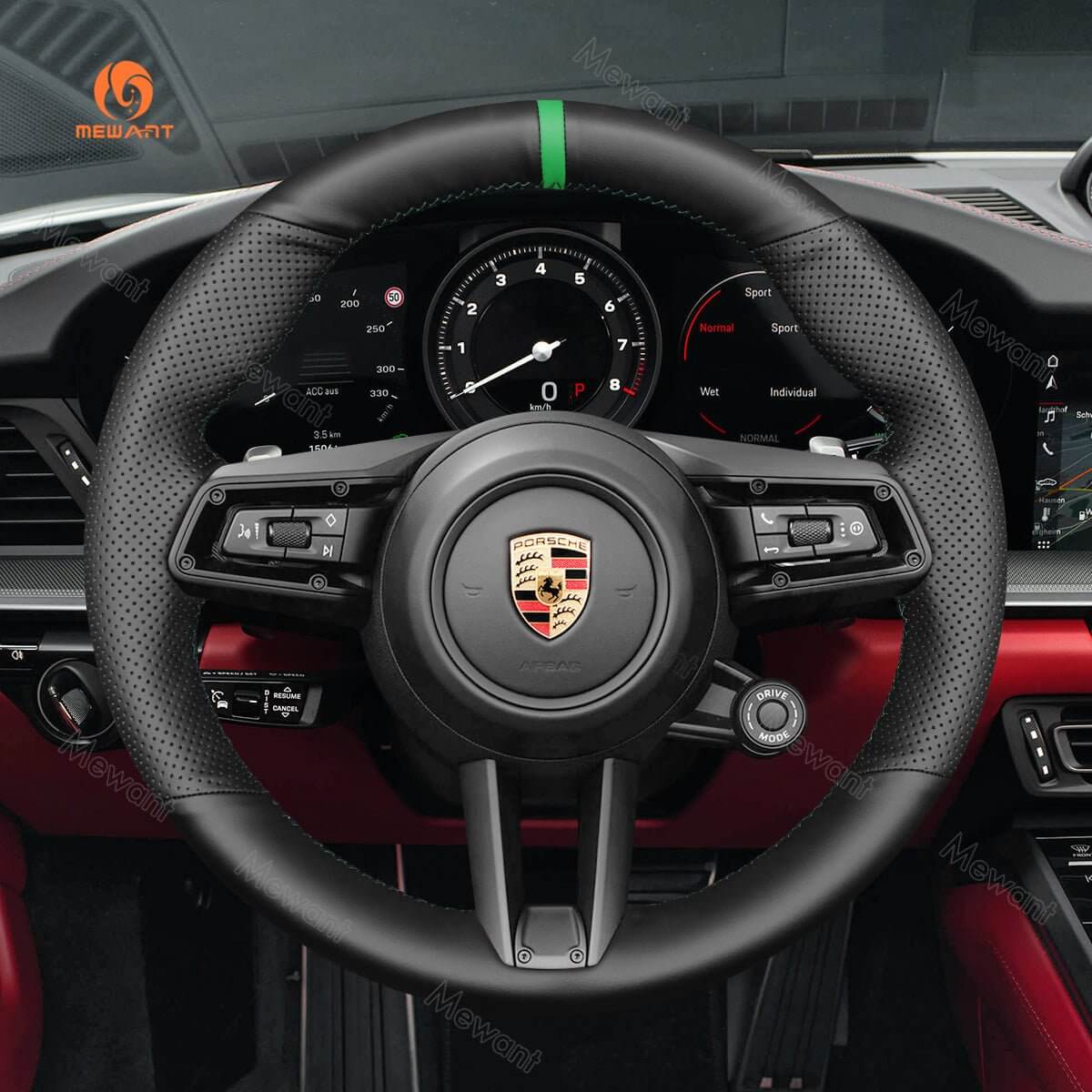 MEWANT Steering Wheel Cover for Porsche 911 992 Macan Panamera Taycan 2020 - 2023 - Alcantara, Leather, Carbon Fiber, Easy Install, Non - Slip, Best Steering Wheel Cover