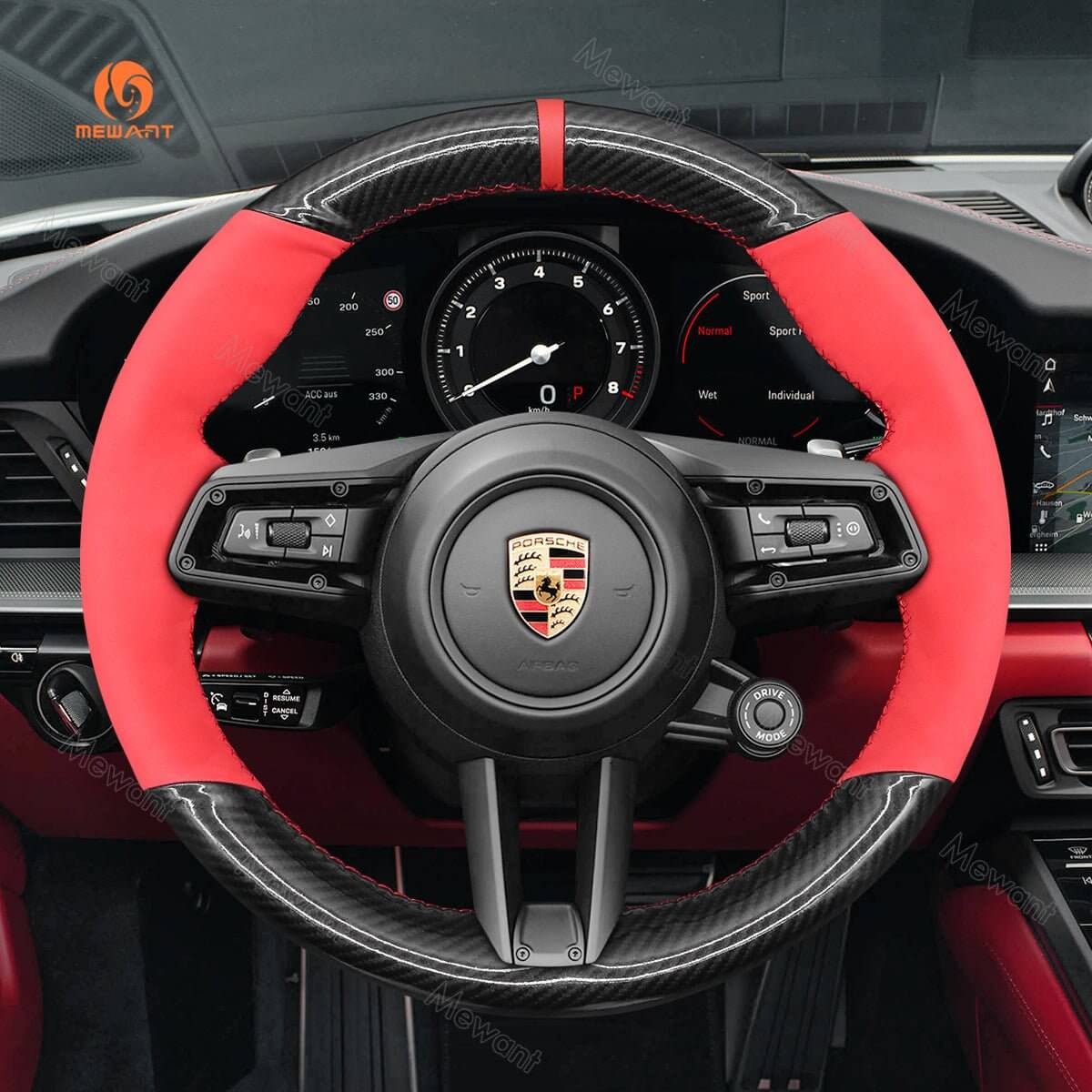 MEWANT Steering Wheel Cover for Porsche 911 992 Macan Panamera Taycan 2020 - 2023 - Alcantara, Leather, Carbon Fiber, Easy Install, Non - Slip, Best Steering Wheel Cover