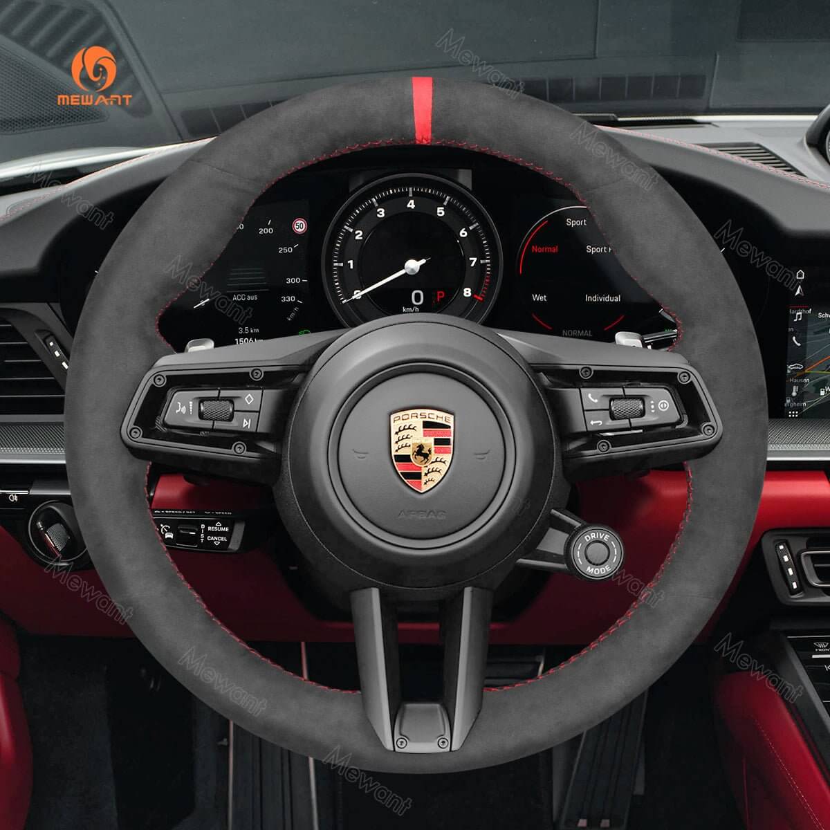 MEWANT Steering Wheel Cover for Porsche 911 992 Macan Panamera Taycan 2020 - 2023 - Alcantara, Leather, Carbon Fiber, Easy Install, Non - Slip, Best Steering Wheel Cover