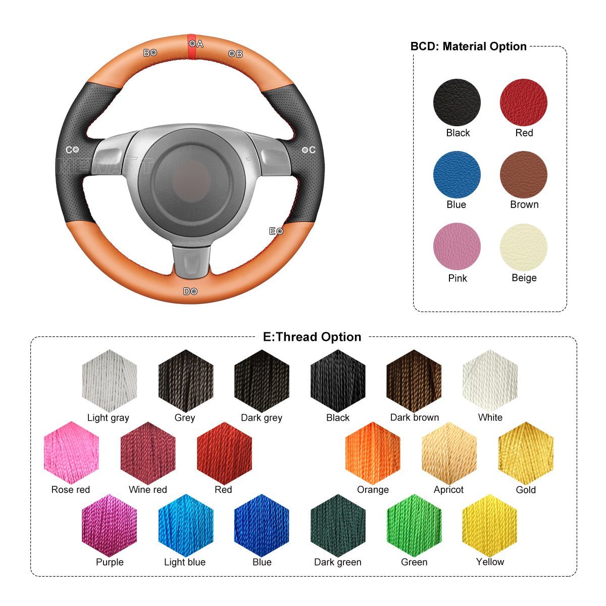 MEWANT Steering Wheel Cover for Porsche 911 997 Boxster Cayman 987 2005 - 2009 - Alcantara, Leather, Carbon Fiber, Easy Install, Non - Slip, Best Steering Wheel Cover