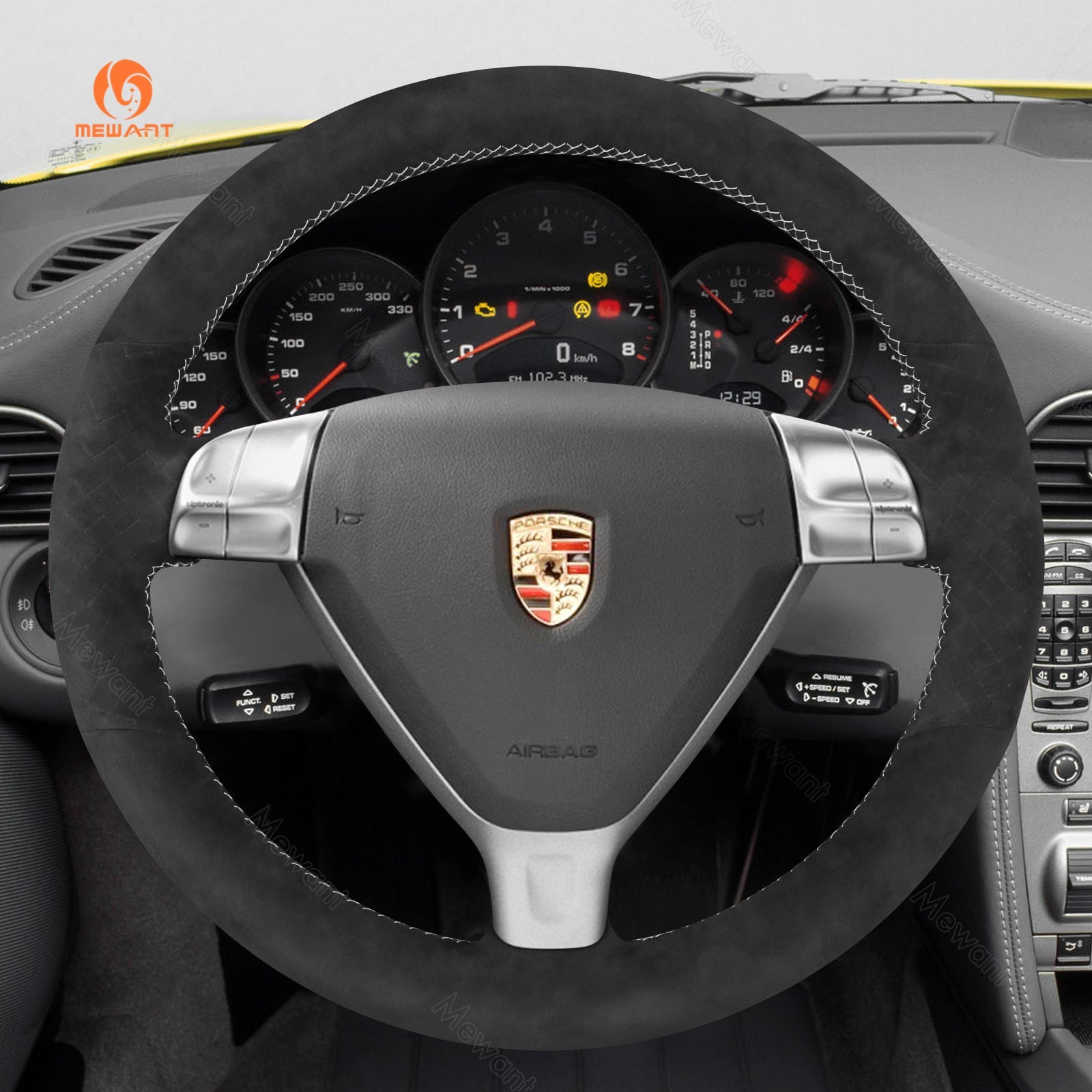 MEWANT Steering Wheel Cover for Porsche 911 997 Boxster Cayman 987 2005 - 2009 - Alcantara, Leather, Carbon Fiber, Easy Install, Non - Slip, Best Steering Wheel Cover