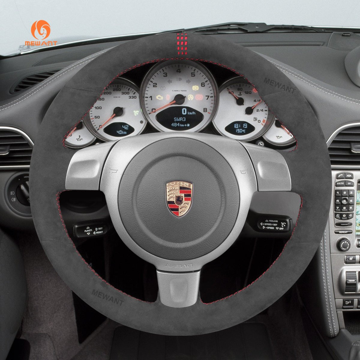 MEWANT Steering Wheel Cover for Porsche 911 997 Boxster Cayman 987 2005 - 2009 - Alcantara, Leather, Carbon Fiber, Easy Install, Non - Slip, Best Steering Wheel Cover