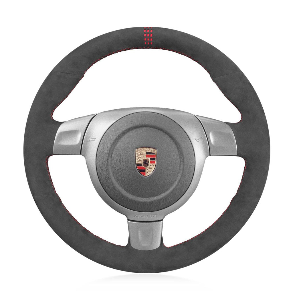 MEWANT Steering Wheel Cover for Porsche 911 997 Boxster Cayman 987 2005 - 2009 - Alcantara, Leather, Carbon Fiber, Easy Install, Non - Slip, Best Steering Wheel Cover