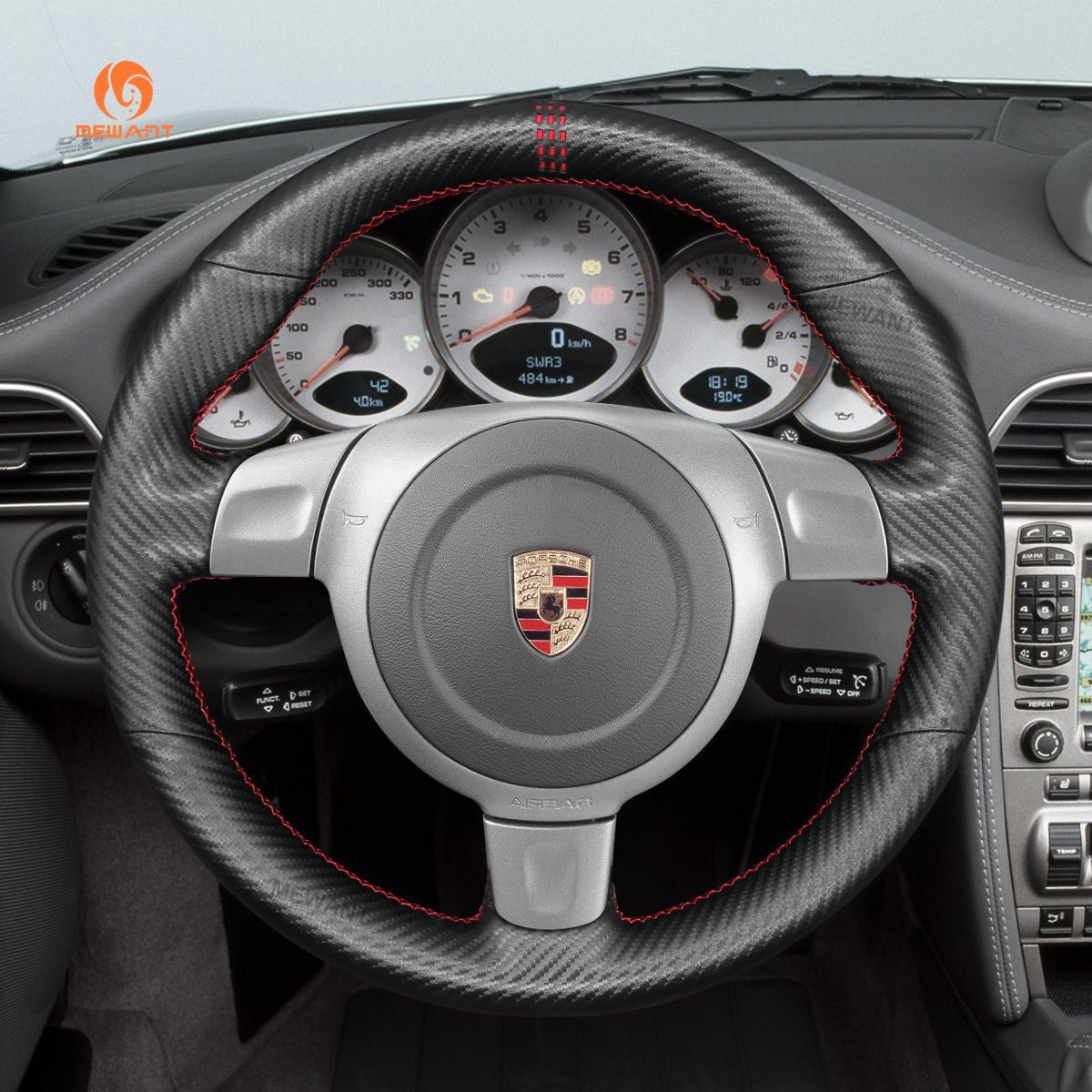 MEWANT Steering Wheel Cover for Porsche 911 997 Boxster Cayman 987 2005 - 2009 - Alcantara, Leather, Carbon Fiber, Easy Install, Non - Slip, Best Steering Wheel Cover
