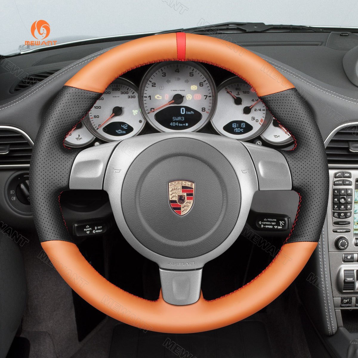 MEWANT Steering Wheel Cover for Porsche 911 997 Boxster Cayman 987 2005 - 2009 - Alcantara, Leather, Carbon Fiber, Easy Install, Non - Slip, Best Steering Wheel Cover