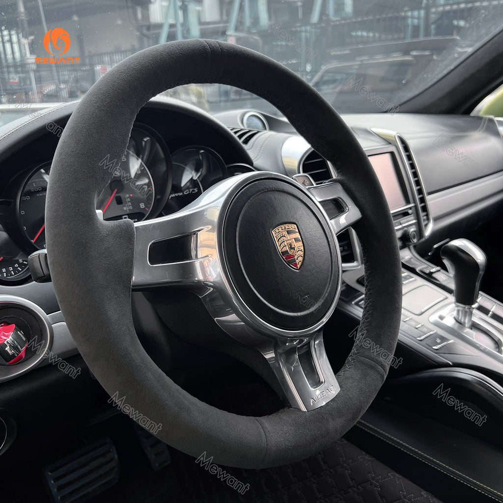 MEWANT Steering Wheel Cover for Porsche 911 Boxster Cayman 981 Cayenne Panamera 2009 - 2016 - Alcantara, Leather, Carbon Fiber, Easy Install, Non - Slip, Best Steering Wheel Cover