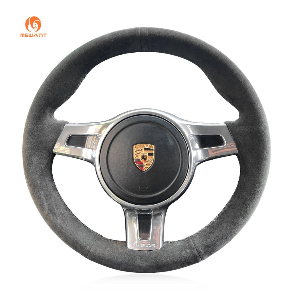 MEWANT Steering Wheel Cover for Porsche 911 Boxster Cayman 981 Cayenne Panamera 2009 - 2016 - Alcantara, Leather, Carbon Fiber, Easy Install, Non - Slip, Best Steering Wheel Cover