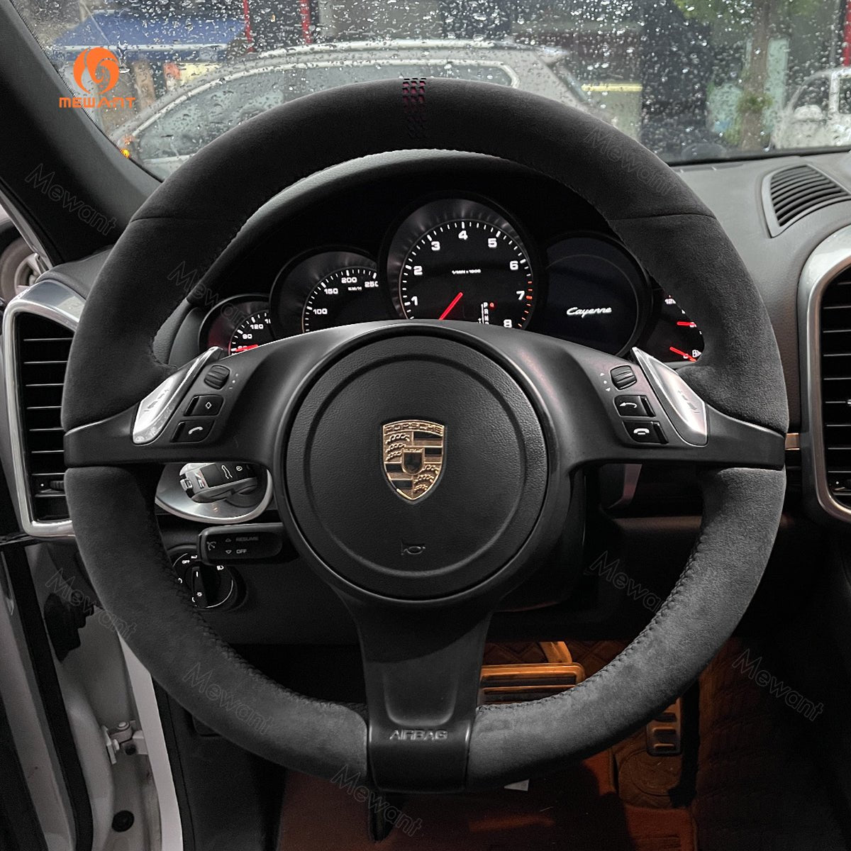 MEWANT Steering Wheel Cover for Porsche 911 Boxster Cayman 981 Cayenne Panamera 2009 - 2016 - Alcantara, Leather, Carbon Fiber, Easy Install, Non - Slip, Best Steering Wheel Cover